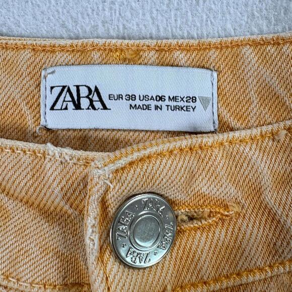 ZARA Wide Leg Jeans Orange Tag 28 High Rise Raw Hem Cropped Straight - Picture 4 of 8